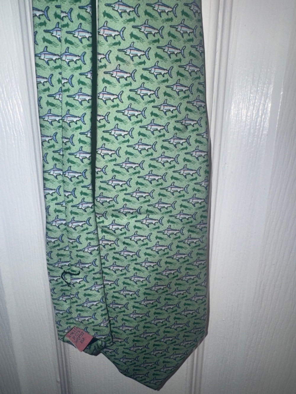 Green Swordfish Pattern Vineyard Vines Silk Tie